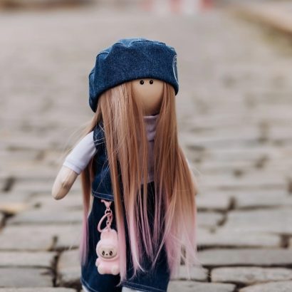 Лялька тільда з довгим волоссям з іграшкою Labubu (Лабубу)