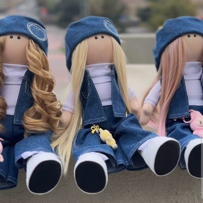 Лялька ігрова тільда блондинка з іграшкою Labubu (Лабубу)