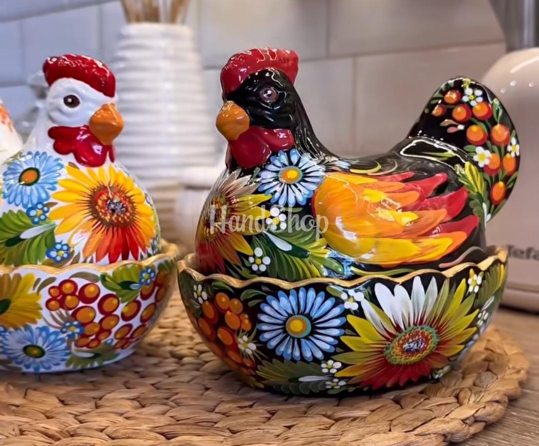 Сувенірна пара курочки петриківський розпис кераміка 2 шт Сувенірна пара курочки петриківський розпис кераміка 2 шт