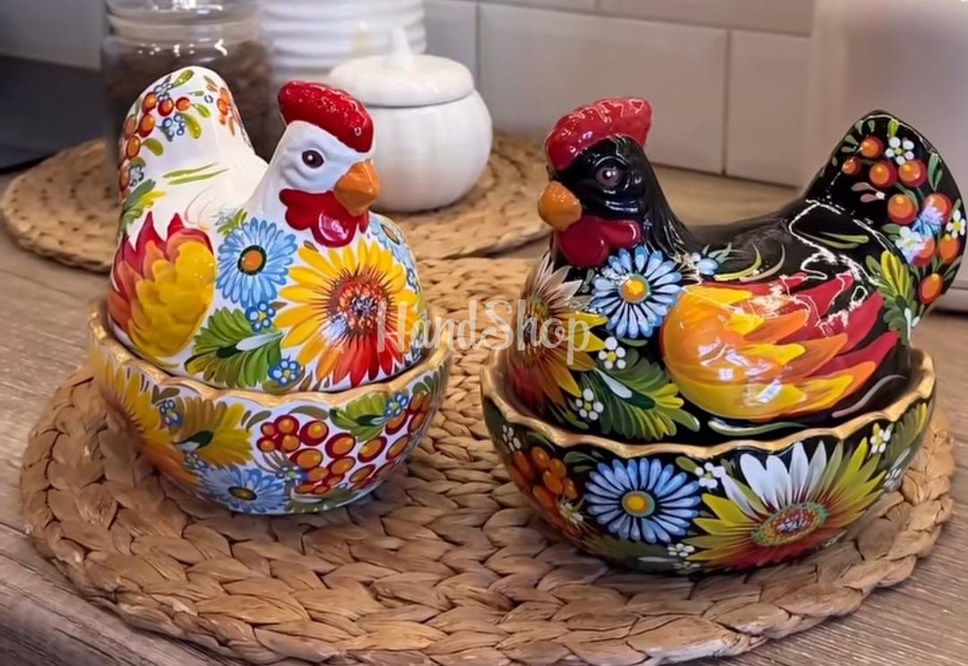 Сувенірна пара курочки петриківський розпис кераміка 2 шт Сувенірна пара курочки петриківський розпис кераміка 2 шт