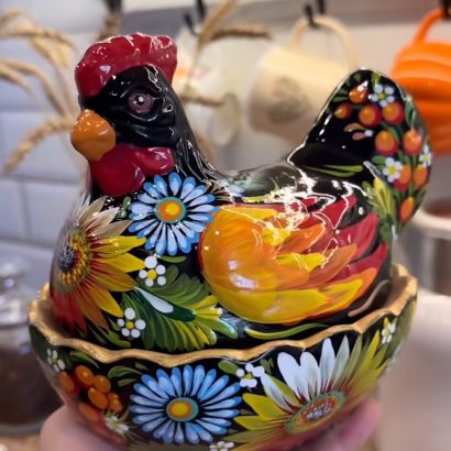 Сувенірна пара курочки петриківський розпис кераміка 2 шт