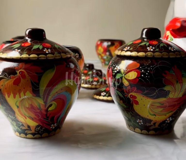 Ємність для зберігання петриківський розпис курочка червона глина сувенір — фото 4