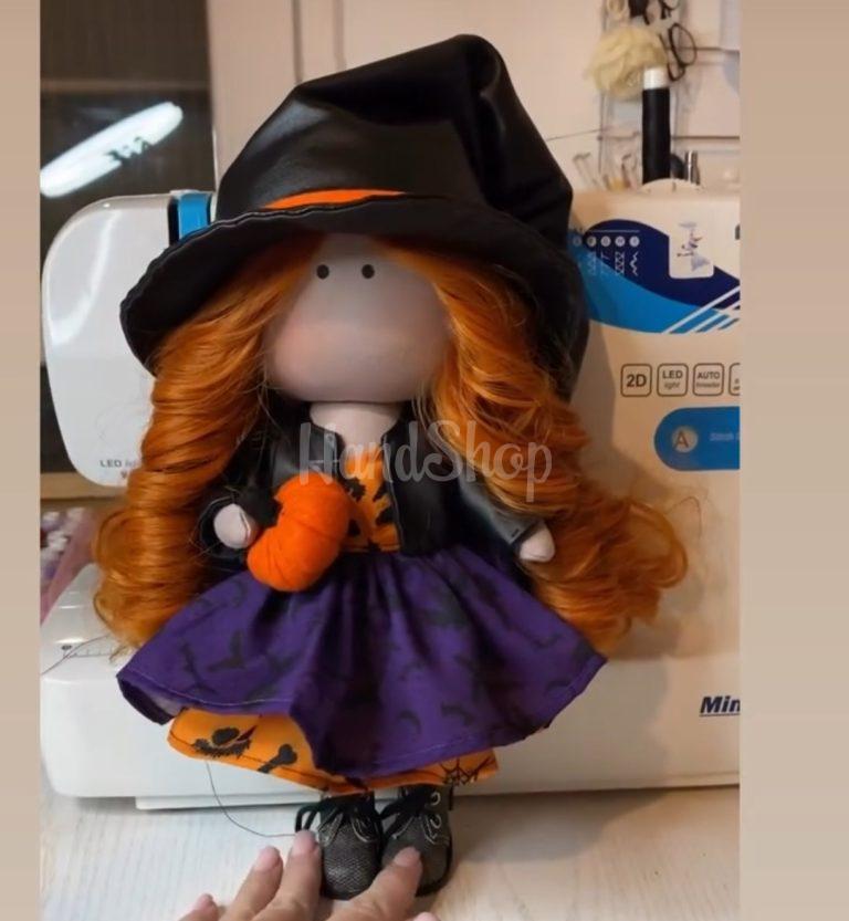 Ігрова текстильна кудрява руда сувенірна лялька відьмочка Halloween — фото 2