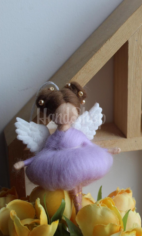 Сувенірна авторська лялька ангел підвіска у фіолетовій сукні Сувенірна авторська лялька ангел підвіска у фіолетовій сукні