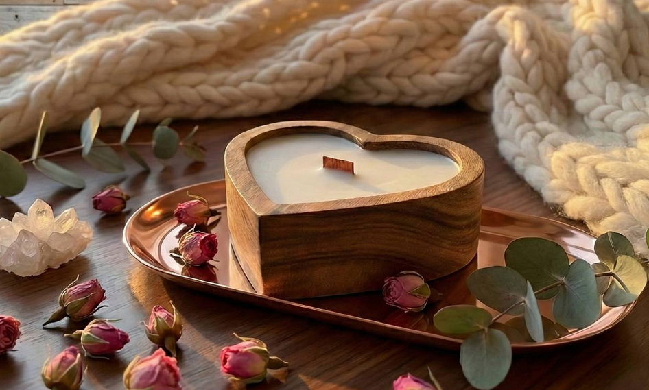 Валентинка, яка говорить мовою почуттів: унікальна свічка-серце ручної роботи в дерев'яному кашпо