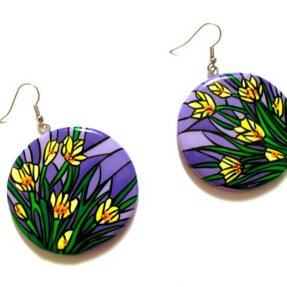 Круглые серьги цветы желтые крокусы украшения из дерева