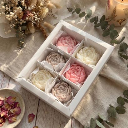 Набір маленьких свічок квіти піони з соєвого воску, 6 шт