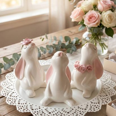 Набір білих порцелянових зайчиків сувеніри, 3 шт