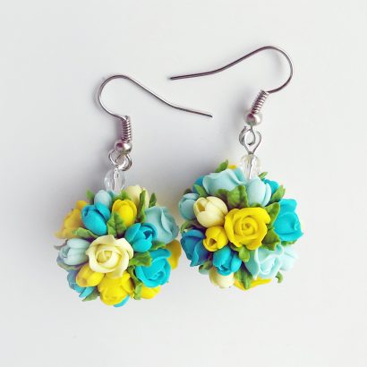 Серьги из полимерной глины с маленькими розочками Ukraine