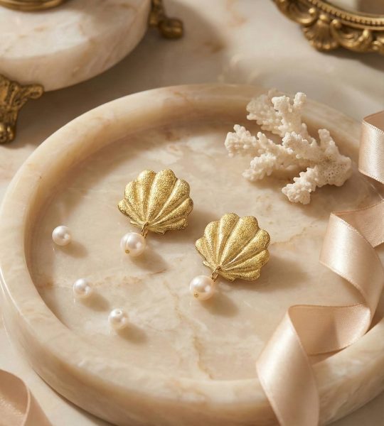 Авторські жіночі літні морські сережки мушля з перлиною