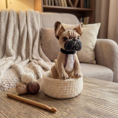 Авторська іграшка в'язаний пес французький бульдог