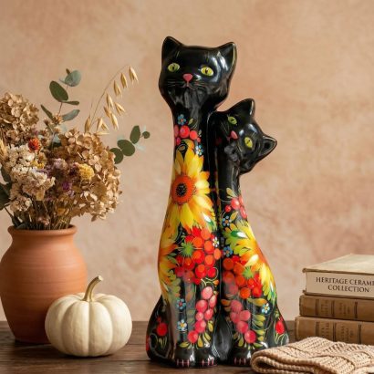 Сувенірна пара чорні котики петриківський розпис кераміка