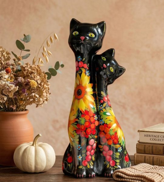 Сувенірна пара чорні котики петриківський розпис кераміка