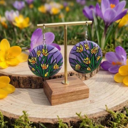 Круглі сережки квіти жовті крокуси ручного розпису