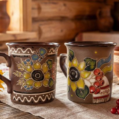 Керамічна сувенірна чашка українські соняшники, калина