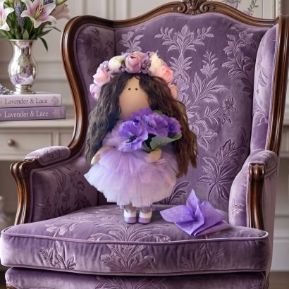 Ігрова лялька текстильна кудрява з квітковим віночком