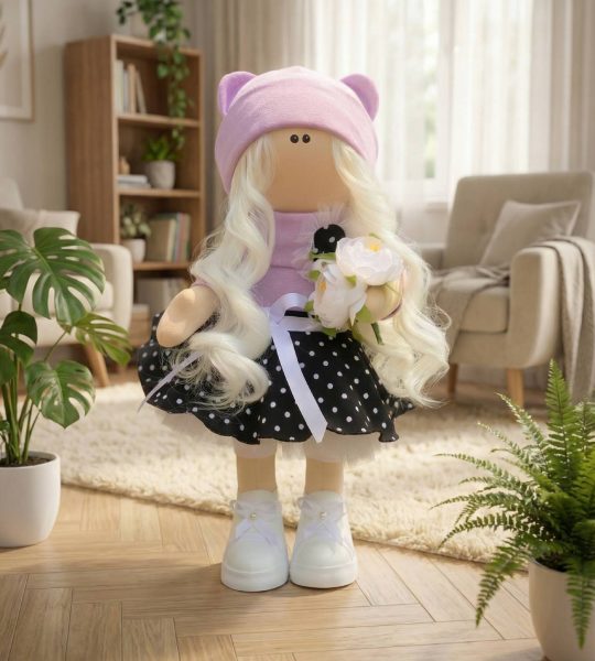 Лялька дитяча текстильна блондинка з довгим волоссям