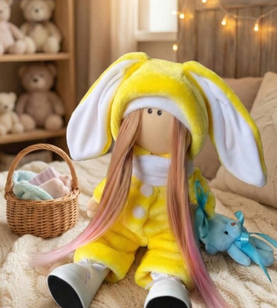 Новорічна тільда лялька сплюшка в комбінезоні Ukraine