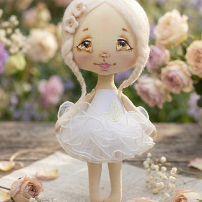 Авторська текстильна лялька білявка у пишній сукні сувенір