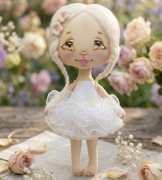 Авторська текстильна лялька білявка у пишній сукні сувенір