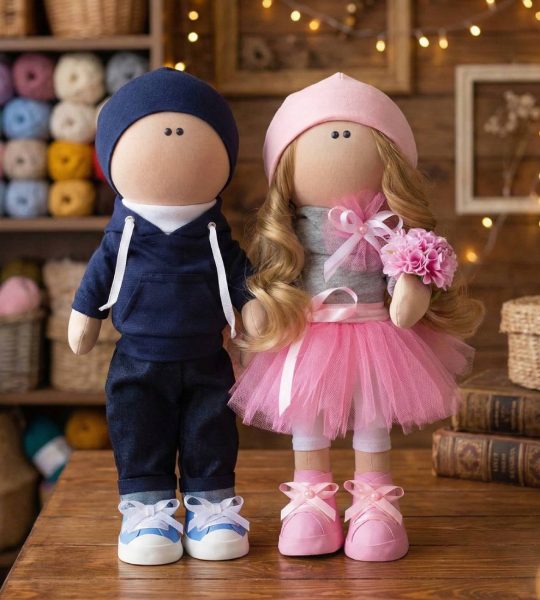 Текстильні весільні ляльки романтична пара, 2 шт