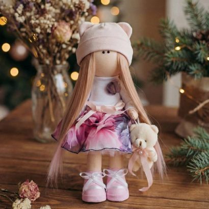 Сувенірна текстильна лялька велика з довгим амбре волоссям