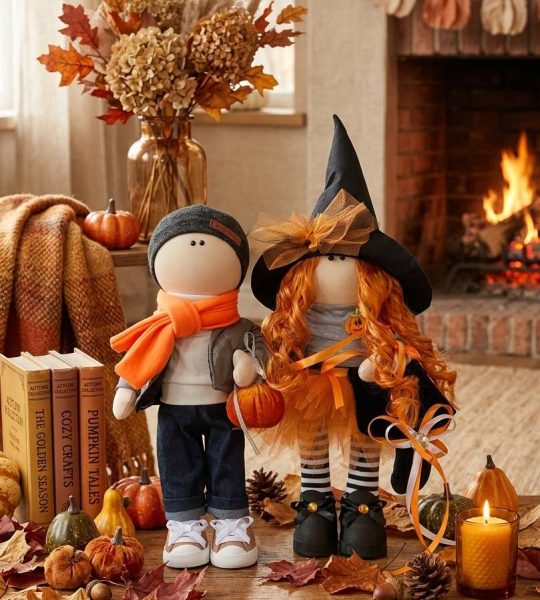 Сувенірна пара великих осінніх текстильних ляльок в стилі Halloween