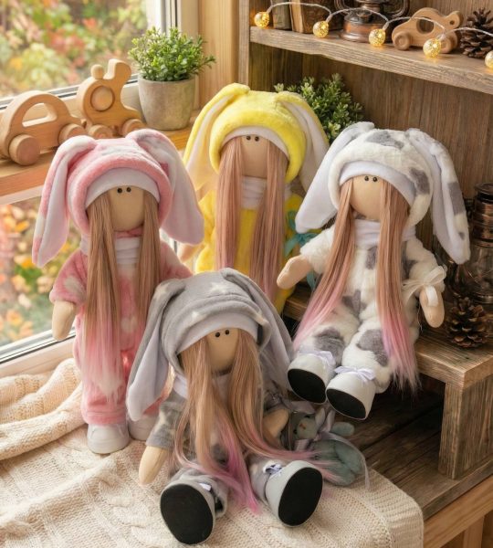 Сувенірні ляльки сплюшки зайки в комбінезоні (на вибір!)