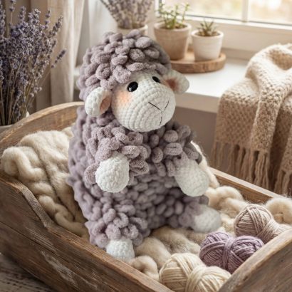 Новорічна велика в’язана іграшка пухнаста вівця 2026