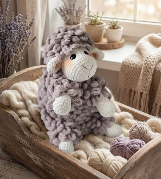 Новорічна велика в’язана іграшка пухнаста вівця 2026