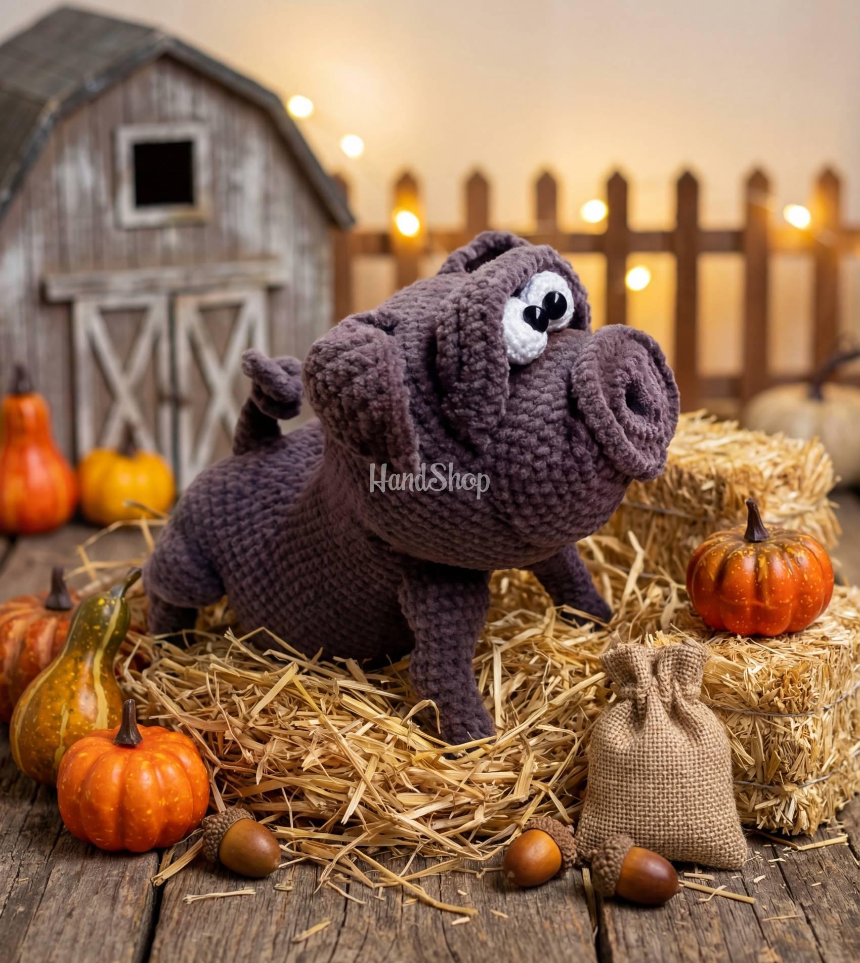 Авторська іграшка в'язане міні порося у коричневому кольорі Авторська іграшка в'язане міні порося у коричневому кольорі