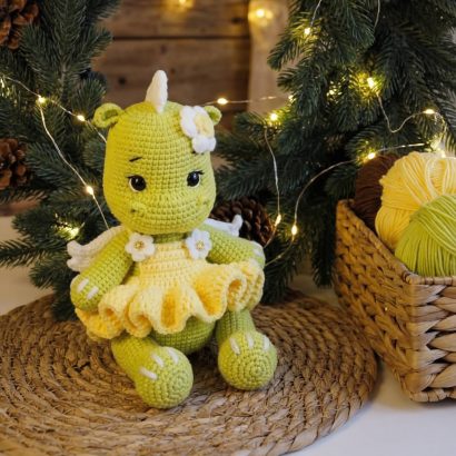 Іграшка дитячий в’язаний зелений дракончик сувенір