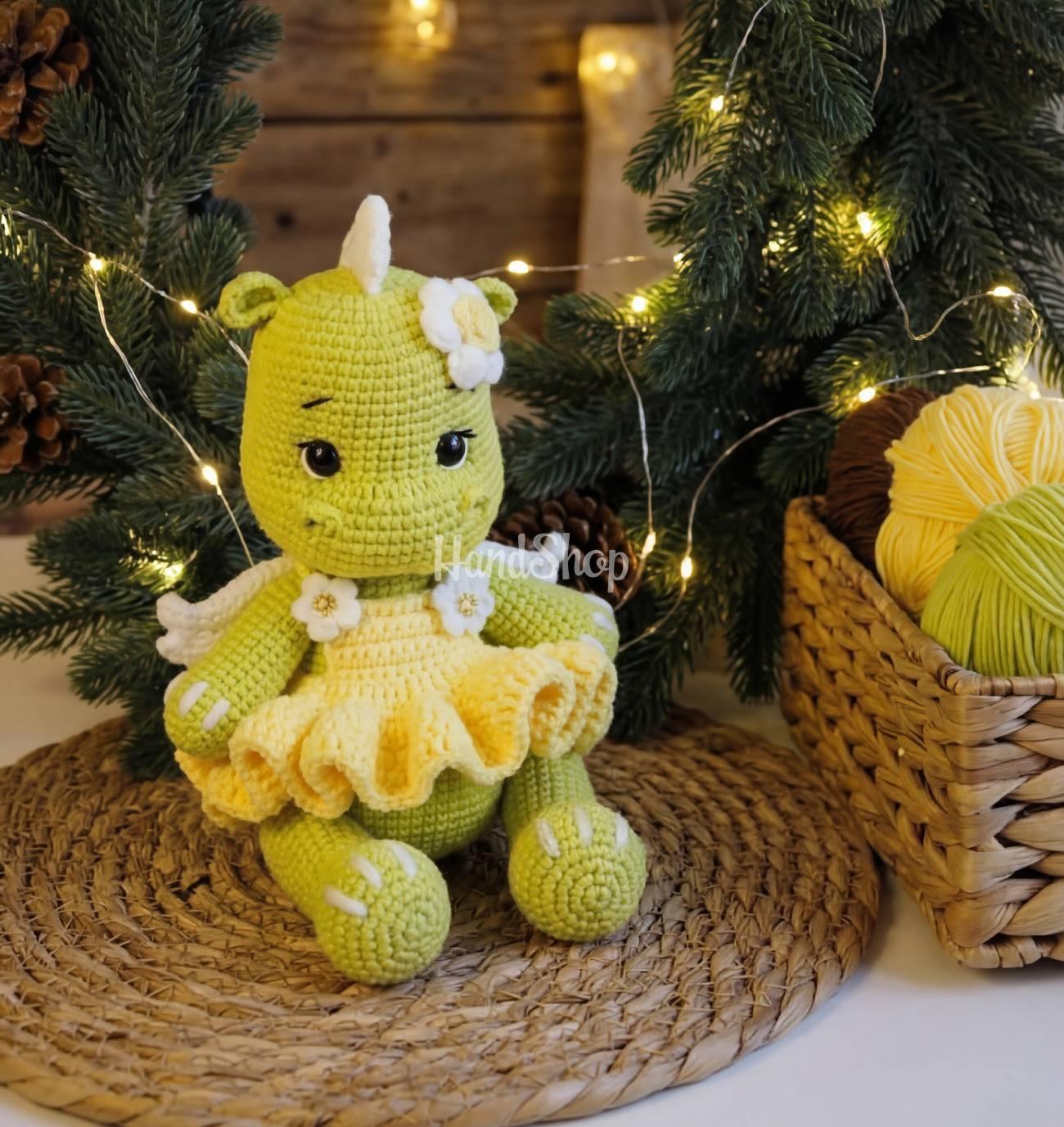 Іграшка дитячий в’язаний зелений дракончик сувенір Іграшка дитячий в’язаний зелений дракончик сувенір