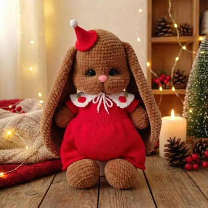 Новорічна дитяча іграшка зайка з довгими вушками 2026