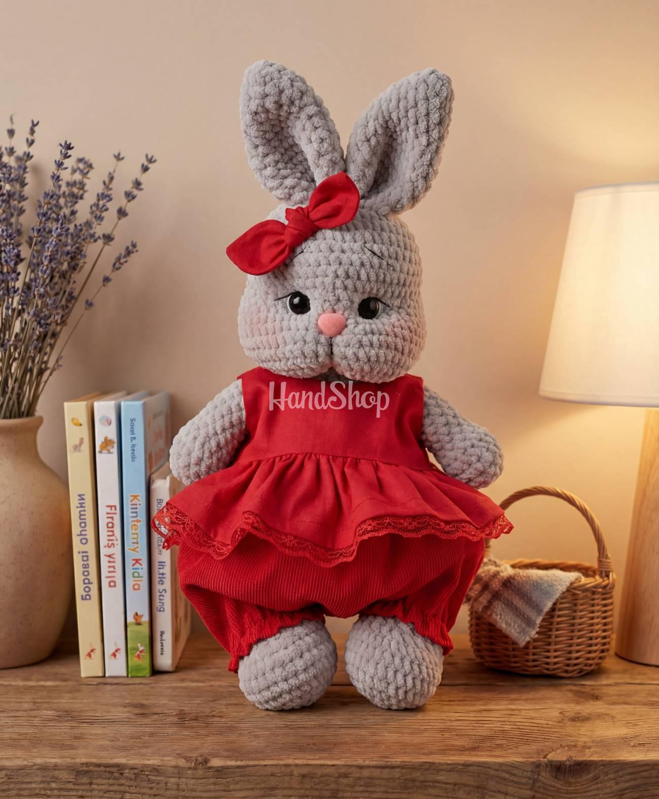 Дитяча іграшка кролик зайка в червоному комбінезоні Дитяча іграшка кролик зайка в червоному комбінезоні