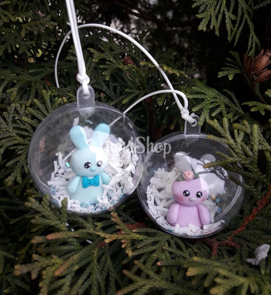 Набор прозрачных шарок на елку с зайчиками Набор прозрачных шарок на елку с зайчиками