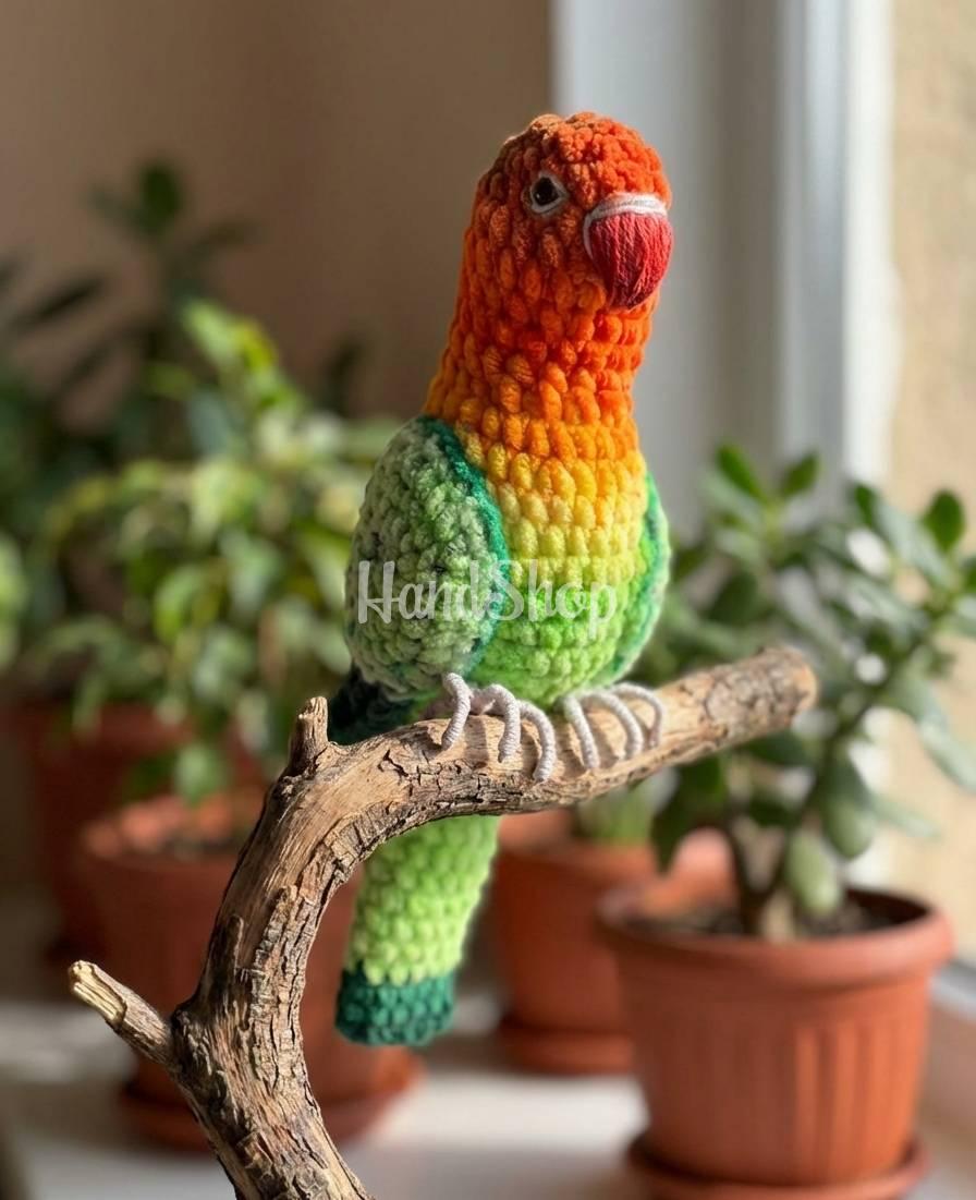 Авторська іграшка в’язаний папуга нерозлучик, 26 см Авторська іграшка в’язаний папуга нерозлучик, 26 см