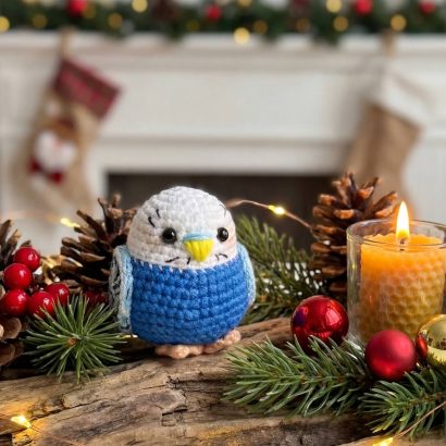 В’язана іграшка маленька сувенірна папужка, 7 см