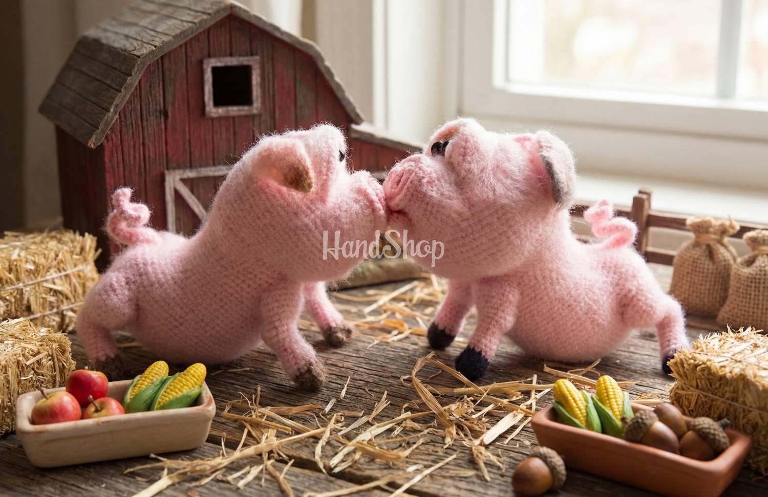 В'язані іграшки гачком сувенірні поросята пара, 2 шт В'язані іграшки гачком сувенірні поросята пара, 2 шт