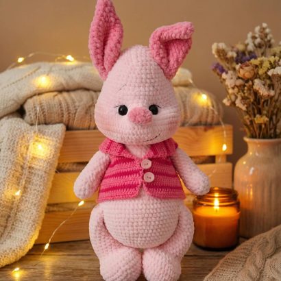 Сувенірна авторська в’язана м’яка дитяча іграшка П'ятачок