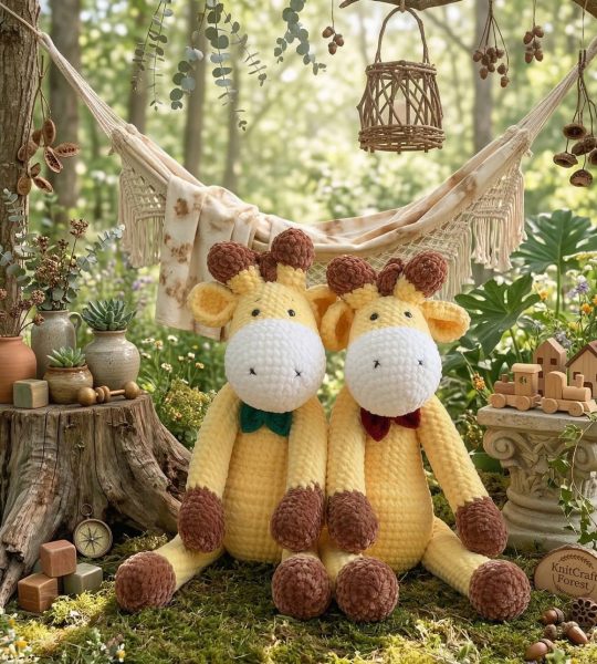 Авторські м’які іграшки великі жовті жирафки пара, 2 шт