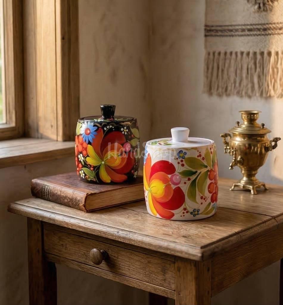 Дерев'яна пара сільнички петриківський розпис, 2 шт Дерев'яна пара сільнички петриківський розпис, 2 шт