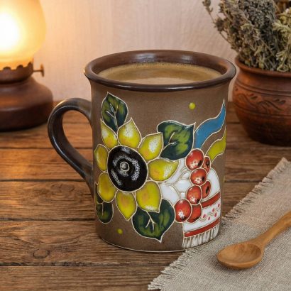 Керамічна чашка рушничок, калина, соняшник, прапор