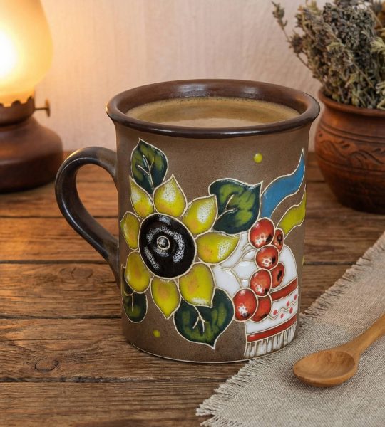 Керамічна чашка рушничок, калина, соняшник, прапор