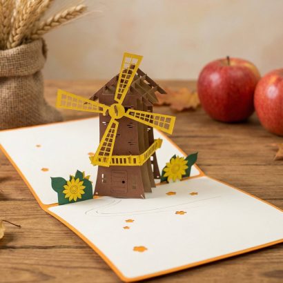 Красива авторська 3D листівка млин квіти соняшники