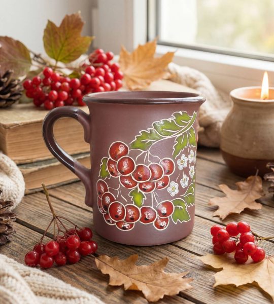 Керамічна чашка червона калина Україна сувенір розпис