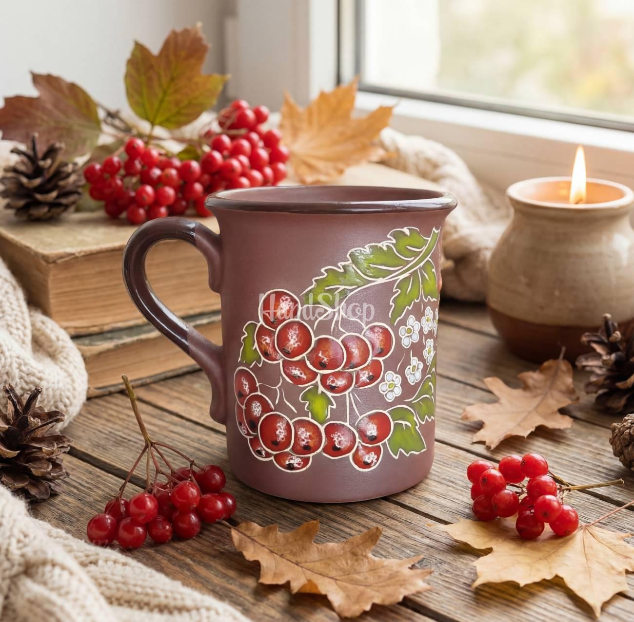 Керамічна чашка червона калина Україна сувенір розпис Керамічна чашка червона калина Україна сувенір розпис