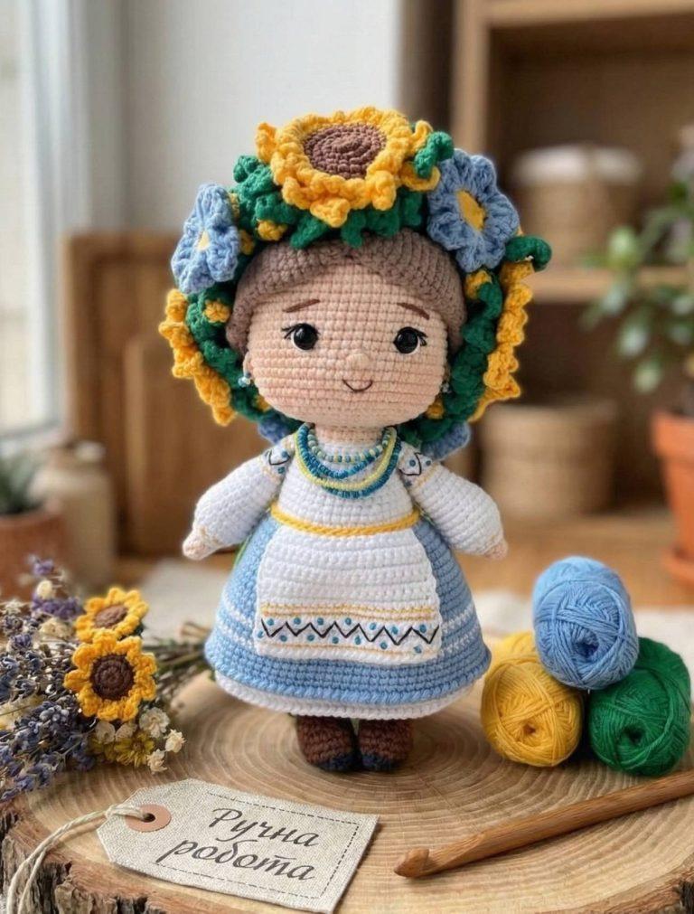 Сувенирная кукла украиночка веночек цветы подсолнухи — фото 1