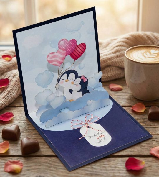 Valentine's Day card with penguins