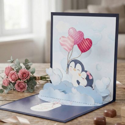 3d валентинка об'ємна листівка закохана пара пінгвінів